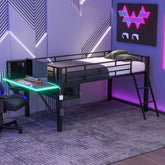 Bellemave® Metal Gaming Low Loft Bed with Desk, LED - Bellemave